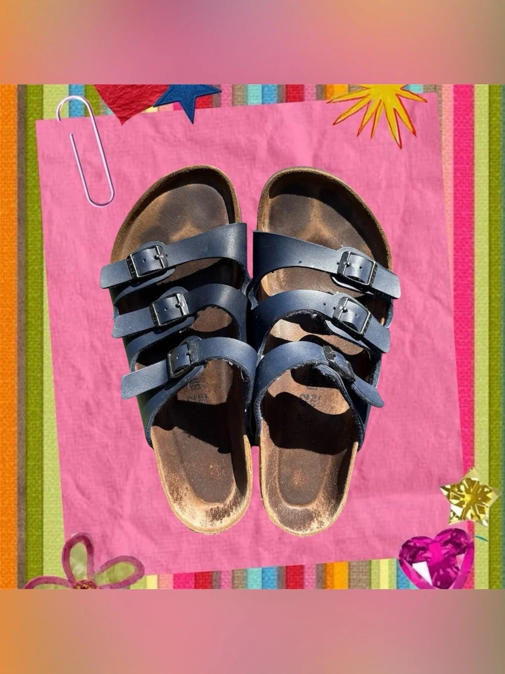 Unisex Birkenstock three strap sandals beachy casual 42 size 11 blue leather